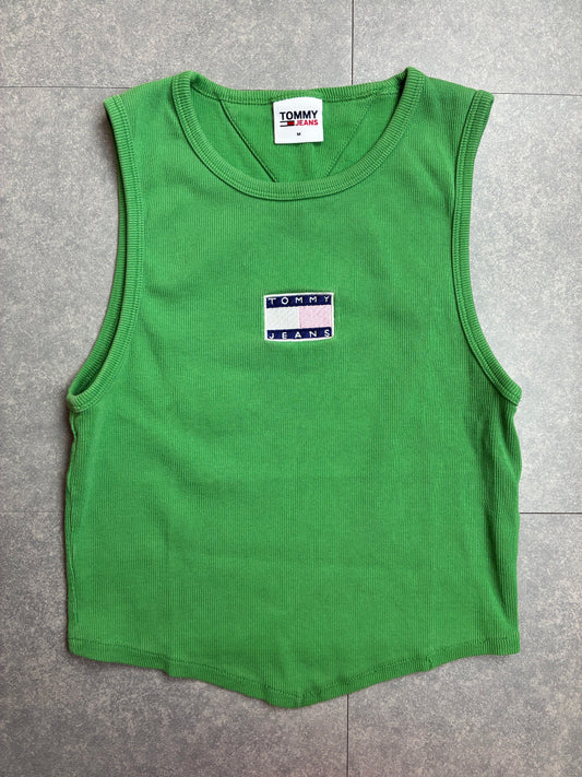 Top Tommy Jeans a costine verde con logo ricamato – Taglia M, come nuovo
