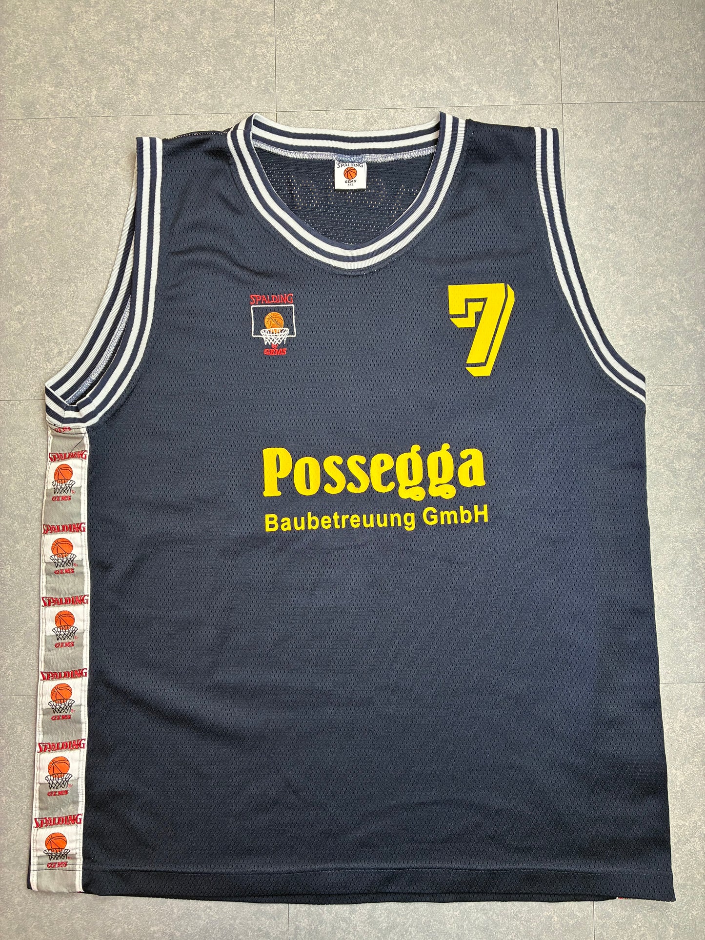 Canotta Basket Vintage Spalding Team Bergheim N.7 Blu Navy - Taglia XXL, come nuova