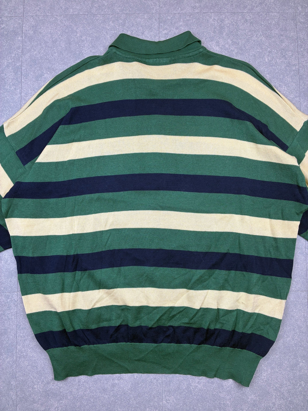 Polo a maniche lunghe Chemise Lacoste vintage a righe verdi, blu e panna