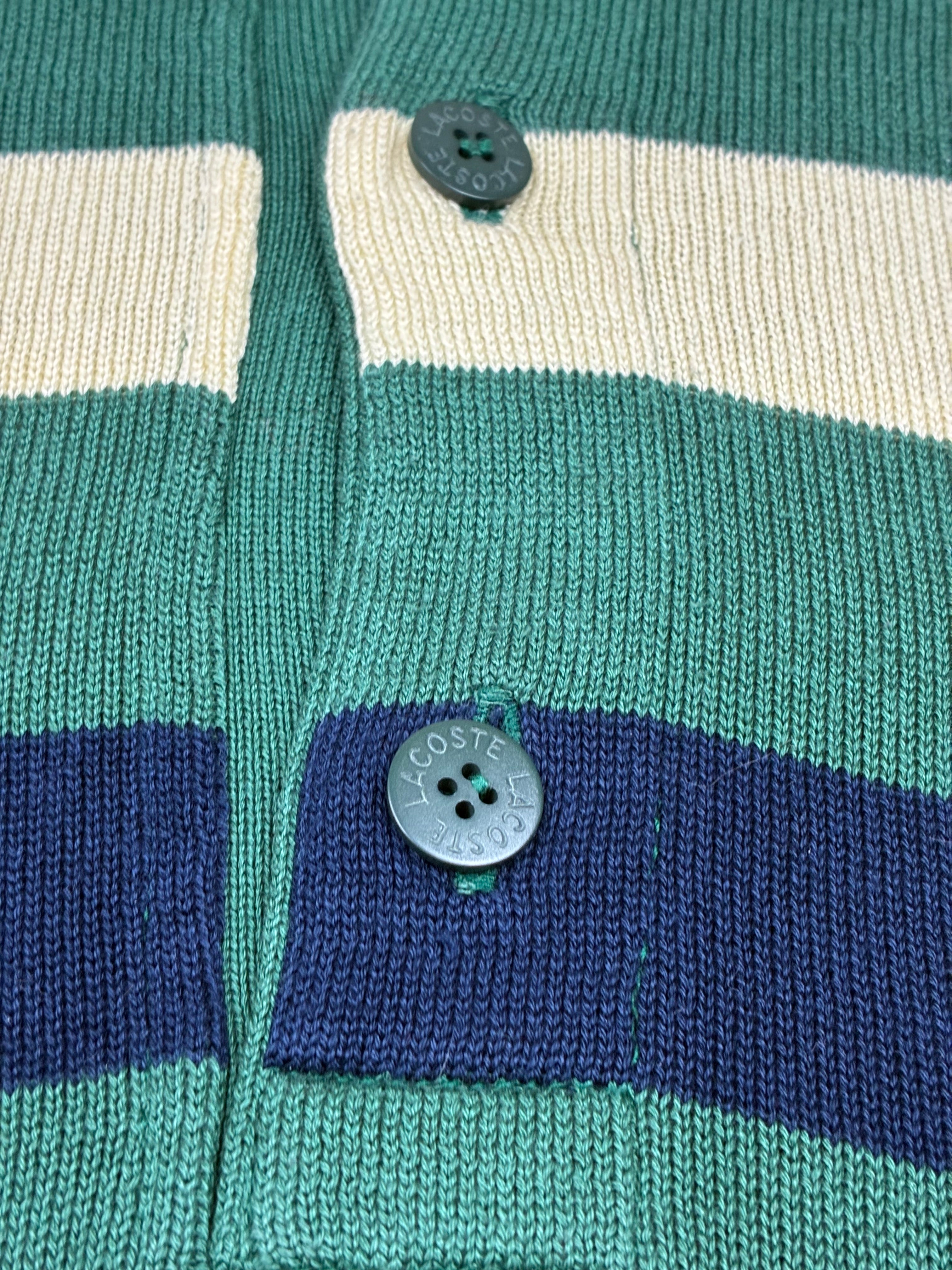 Polo a maniche lunghe Chemise Lacoste vintage a righe verdi, blu e panna