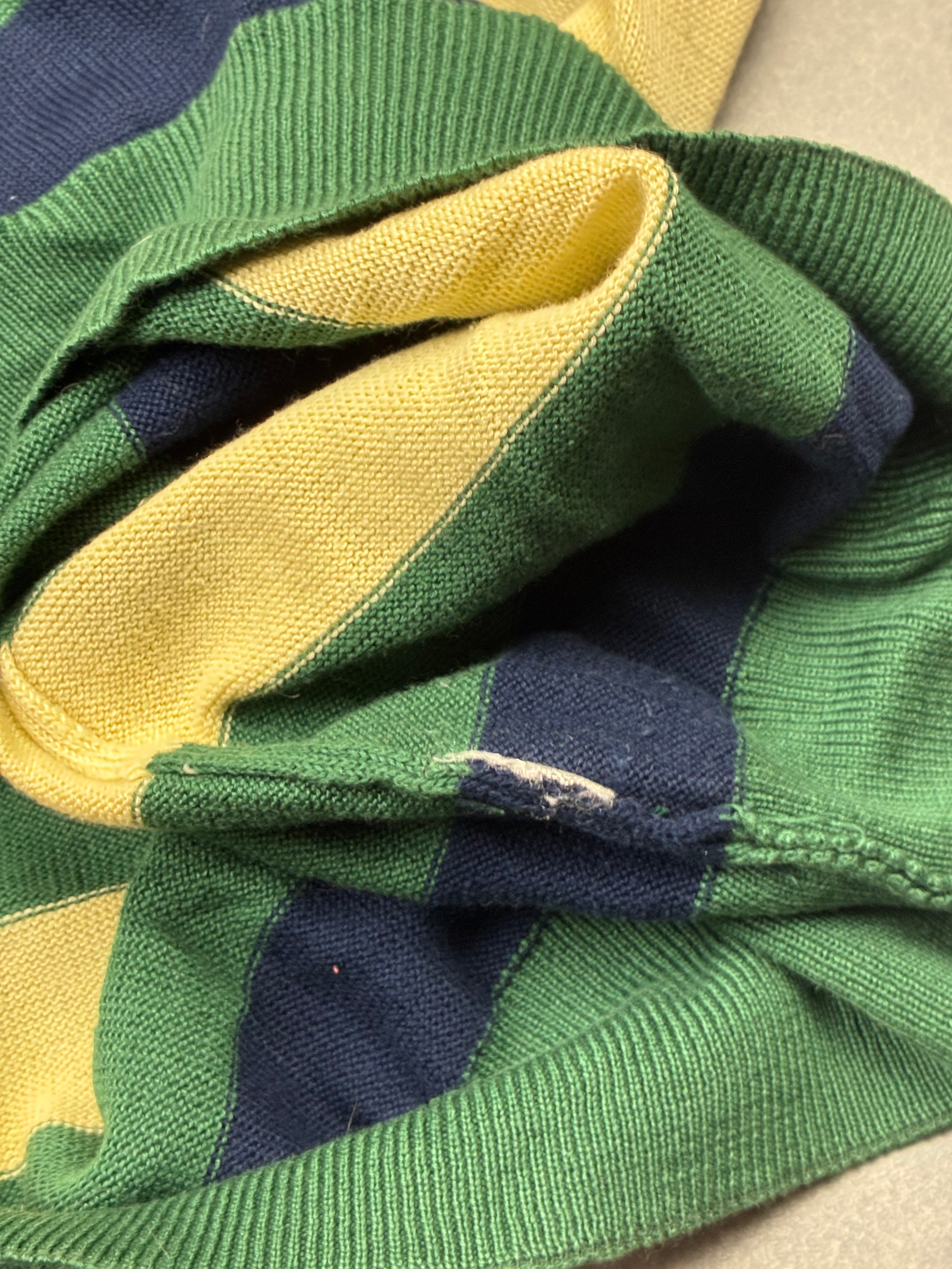 Polo a maniche lunghe Chemise Lacoste vintage a righe verdi, blu e panna